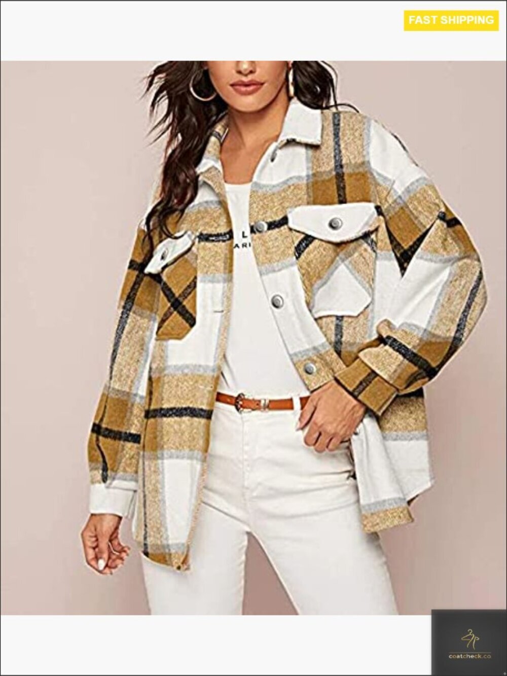 Oversized Plaid Button Down Jacket Flannel Shackets Cozy Casual Winter - Picture 2 of 6